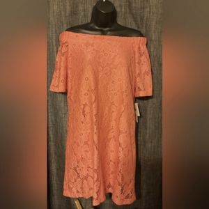 Donna Morgan Off the Shoulder Knit Lace Shift Dress, Women's Size 4, Orange NEW